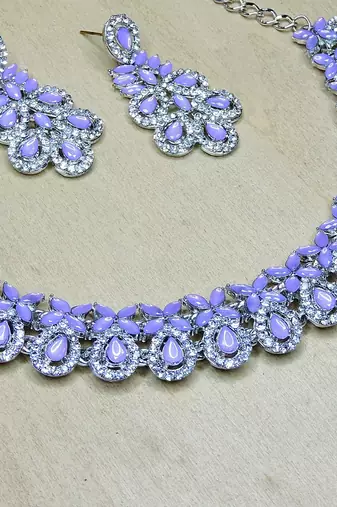 Purple color rhodium plating festive wear designer necklace set