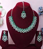 Green color rhodium plating festive wear designer necklace set