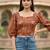 Orange cotton printed top for women