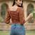 Orange cotton printed top for women