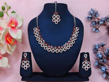 Maroon color rhodium plating festive wear designer necklace set 1