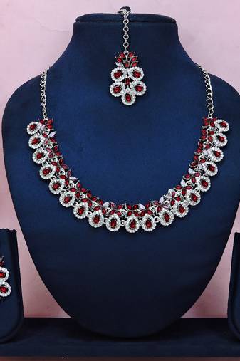 Maroon color rhodium plating festive wear designer necklace set
