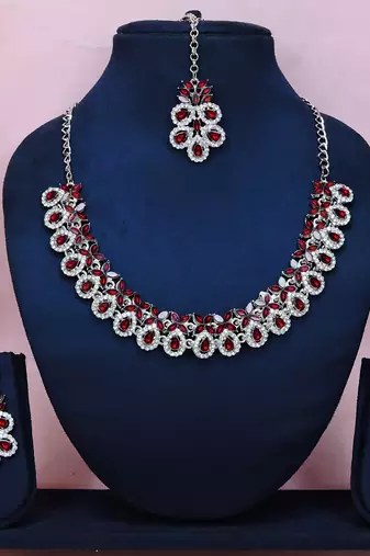 Maroon color rhodium plating festive wear designer necklace set