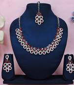 Maroon color rhodium plating festive wear designer necklace set