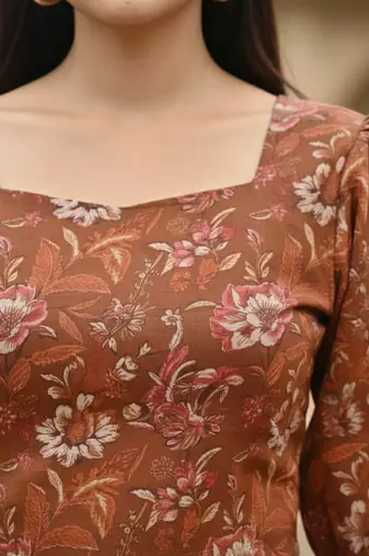 Orange cotton printed top for women