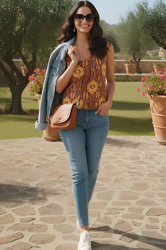 Multicolor cotton printed top for women