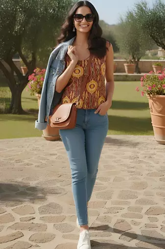 Multicolor cotton printed top for women