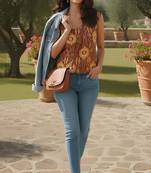 Multicolor cotton printed top for women