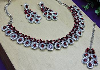 Maroon color rhodium plating festive wear designer necklace set 3