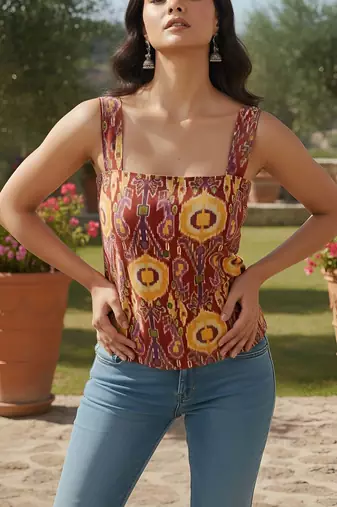 Multicolor cotton printed top for women