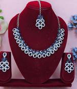 Blue color rhodium plating festive wear designer necklace set