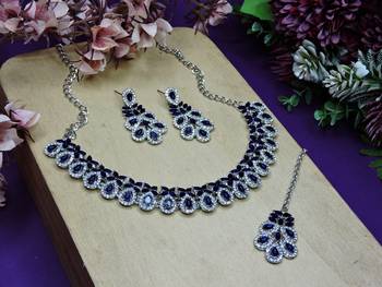 Blue color rhodium plating festive wear designer necklace set 2
