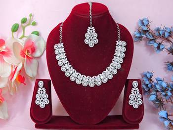 Pink color rhodium plating festive wear designer necklace set 1