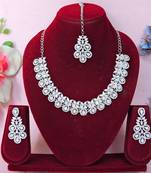 Pink color rhodium plating festive wear designer necklace set