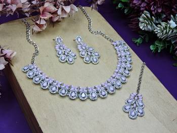 Pink color rhodium plating festive wear designer necklace set 2