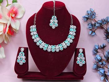 Green color rhodium plating festive wear designer necklace set 1