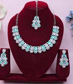 Green color rhodium plating festive wear designer necklace set