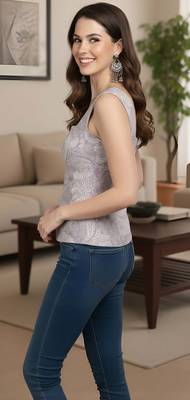 Purple cotton printed top for women 4