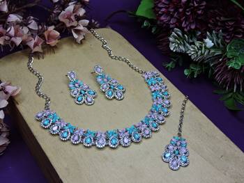 Green color rhodium plating festive wear designer necklace set 2