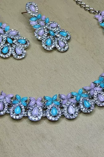 Green color rhodium plating festive wear designer necklace set