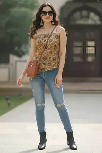 multicolor cotton printed top for women