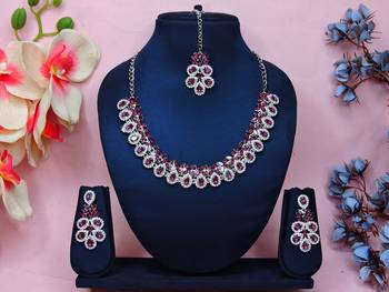 Purple color rhodium plating festive wear designer necklace set 1