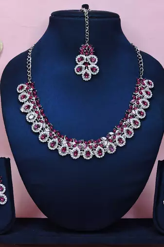 Purple color rhodium plating festive wear designer necklace set