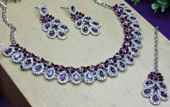Purple color rhodium plating festive wear designer necklace set 2