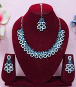 Green color rhodium plating festive wear designer necklace set