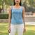 Blue cotton printed top for women