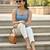Blue cotton printed top for women