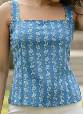 Blue cotton printed top for women 4