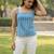 Blue cotton printed top for women