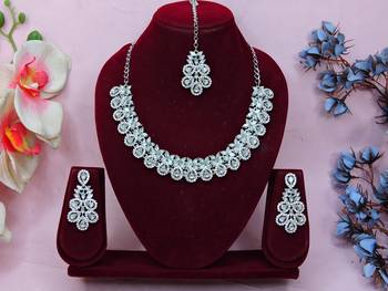 White color rhodium plating festive wear designer necklace set 1