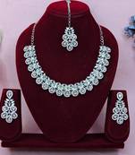 White color rhodium plating festive wear designer necklace set