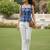 Blue cotton printed top for women