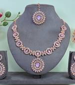 Pink color rhodium plating festive wear designer necklace set