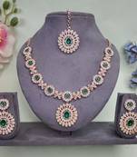 Green color rhodium plating festive wear designer necklace set