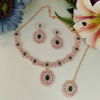 Green color rhodium plating festive wear designer necklace set 2