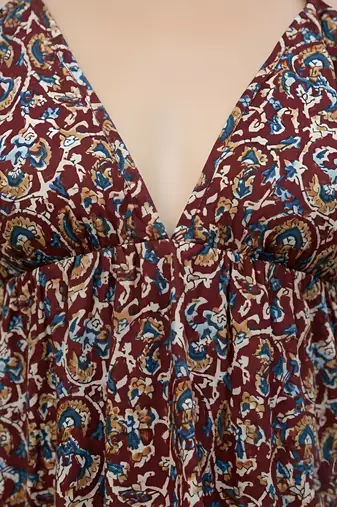 Maroon cotton printed top for women