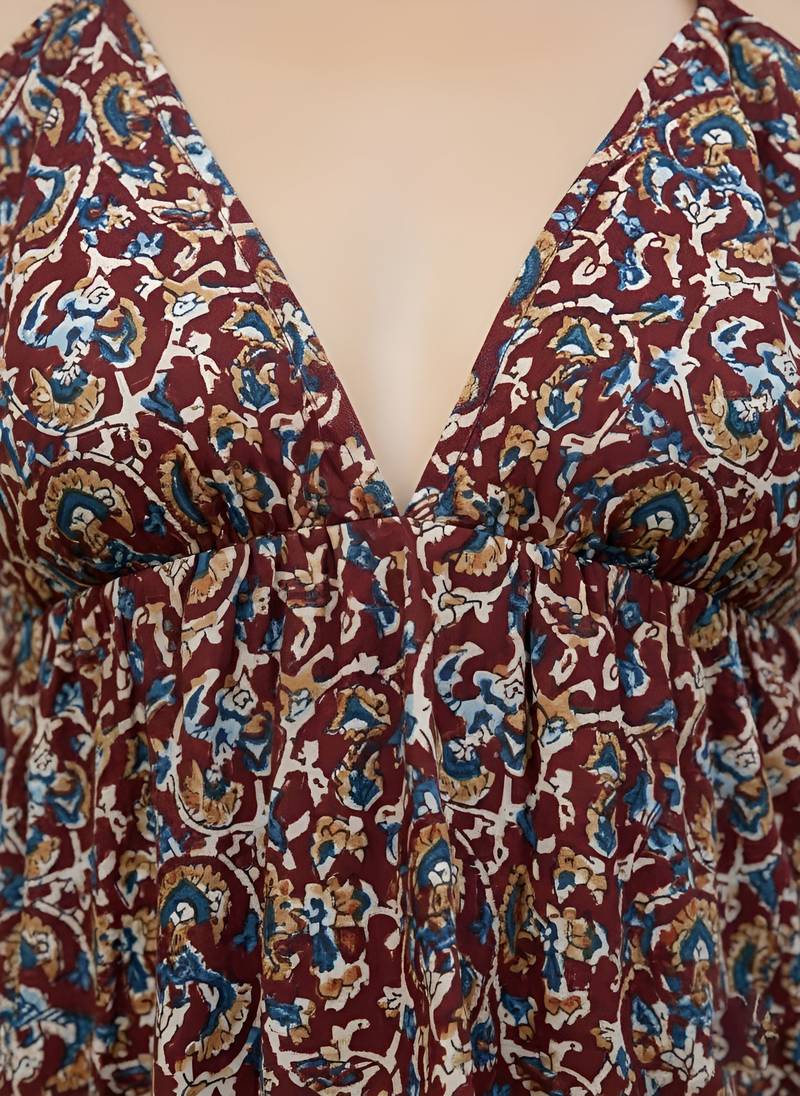 Maroon cotton printed top for women