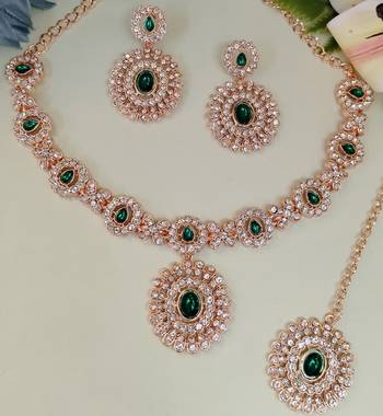 Green color rhodium plating festive wear designer necklace set 3