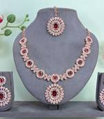 Maroon color rhodium plating festive wear designer necklace set
