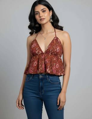 Orange cotton printed top for women 1