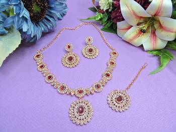 Maroon color rhodium plating festive wear designer necklace set 2