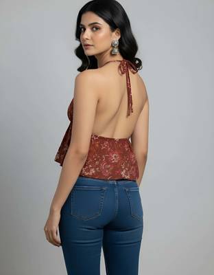 Orange cotton printed top for women 2