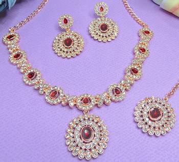 Maroon color rhodium plating festive wear designer necklace set 3