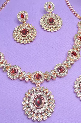 Maroon color rhodium plating festive wear designer necklace set