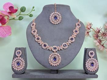 Blue color rhodium plating festive wear designer necklace set 1