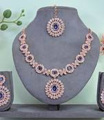 Blue color rhodium plating festive wear designer necklace set